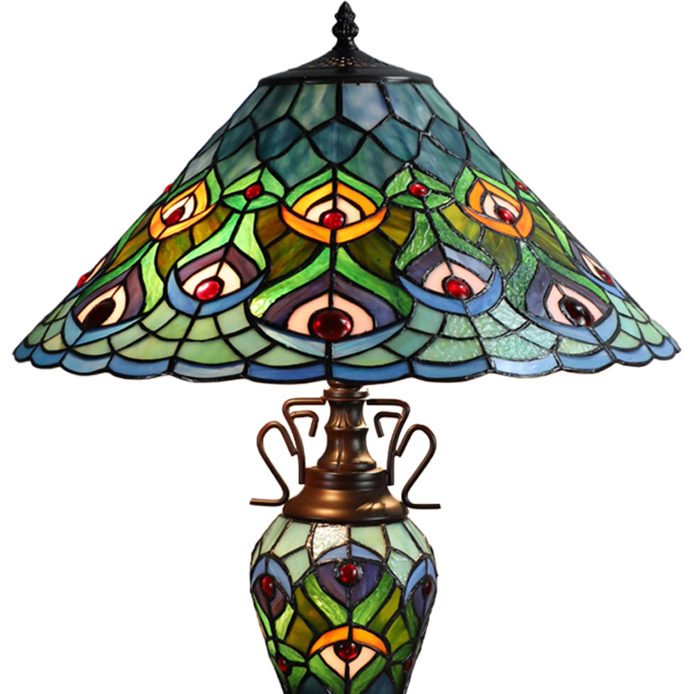 Acacia Home Double Tiffany Stained Glass Table Lamp Antique Metal Base Image 3