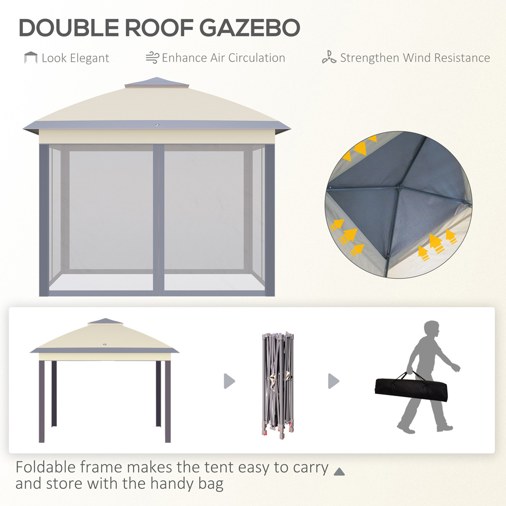Outsunny 3.3 x 3.3m Beige Double Roof Pop Up Gazebo Image 4