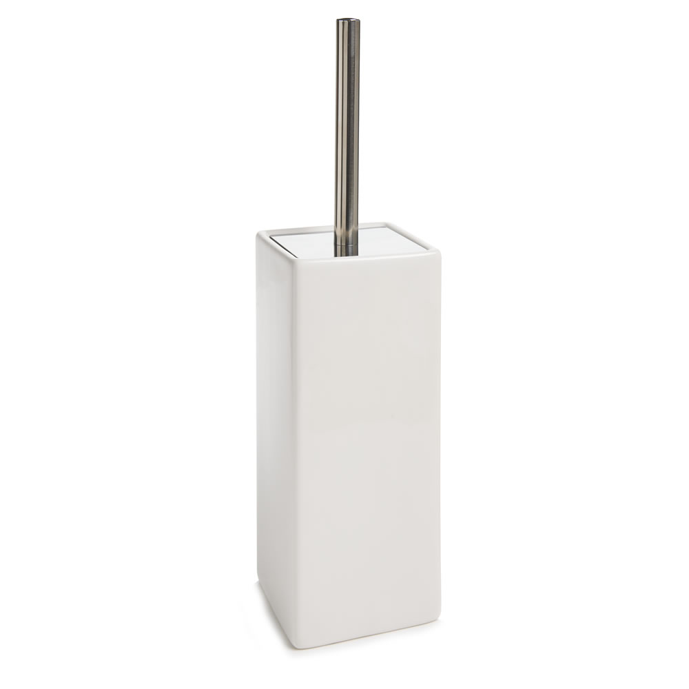 Wilko Toilet Brush with Chrome Handle and Square White Holder Image