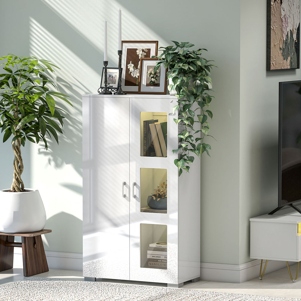 HOMCOM 2 Door White Display Cabinet with Glass Shelves Image 2