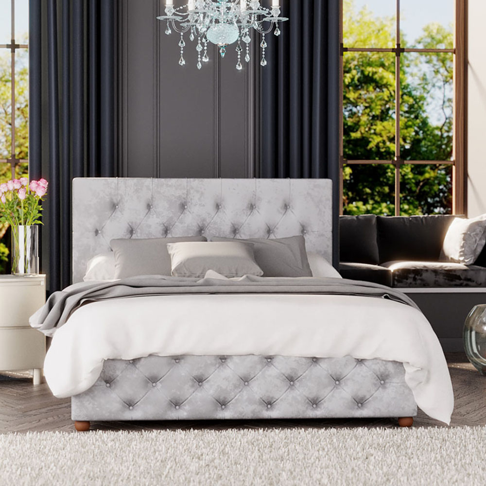 Laurence Llewelyn-Bowen Luna Super King Silver Mirazzi Velvet Ottoman Bed Image 1