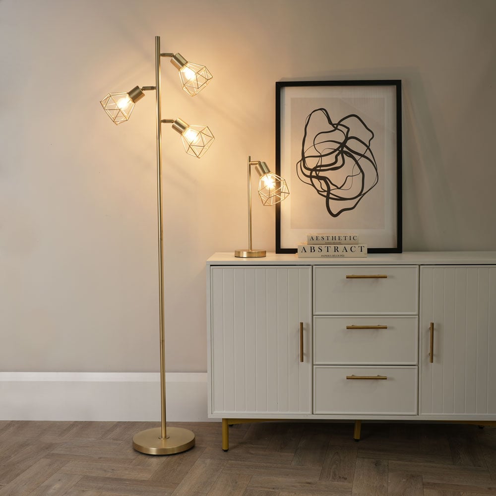 ValueLights Angus Brushed Gold 3 Way Metal LED Floor Lamp Image 4
