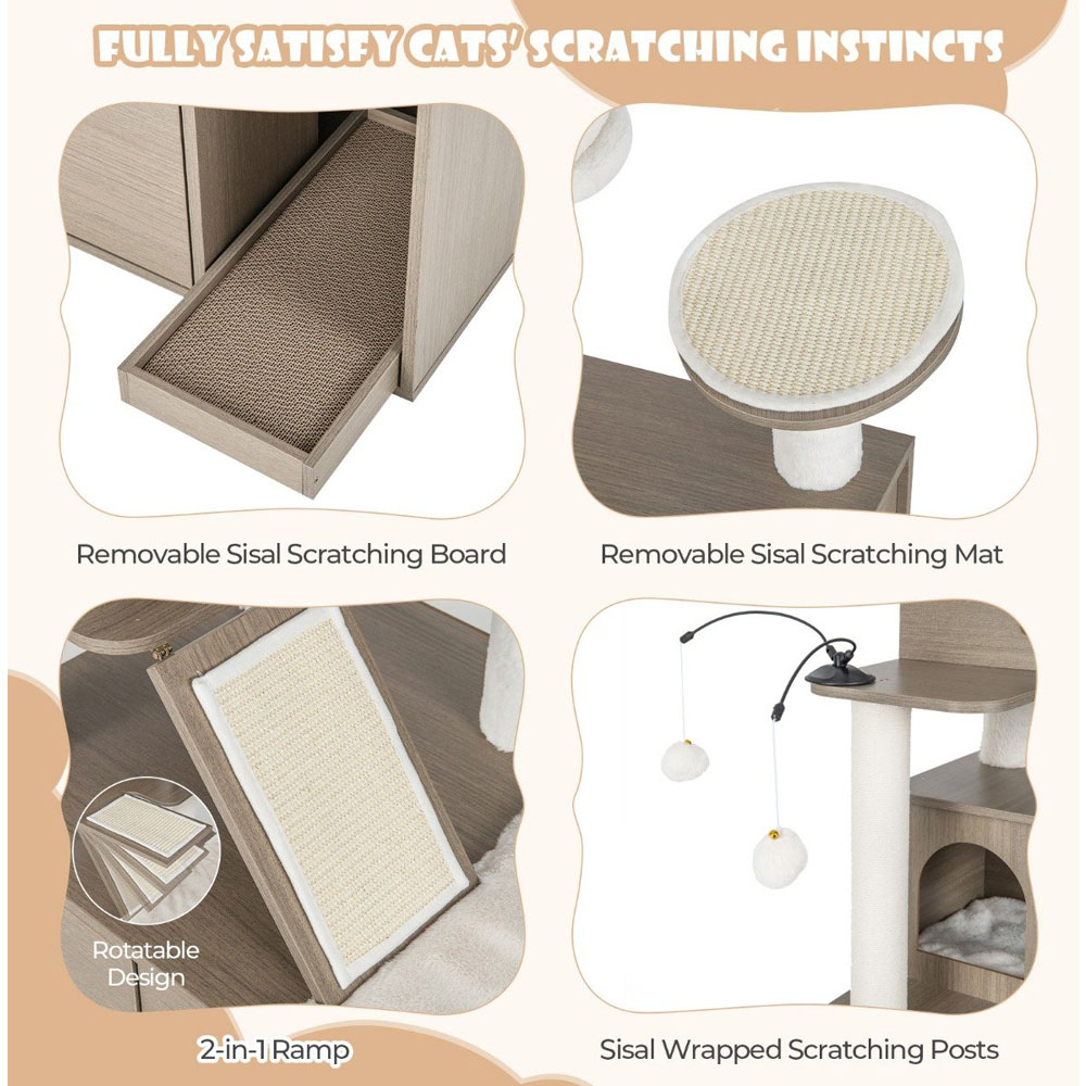 Costway 173cm 2 in 1 Grey Cat Tree Scratcher with Double Condo Image 4