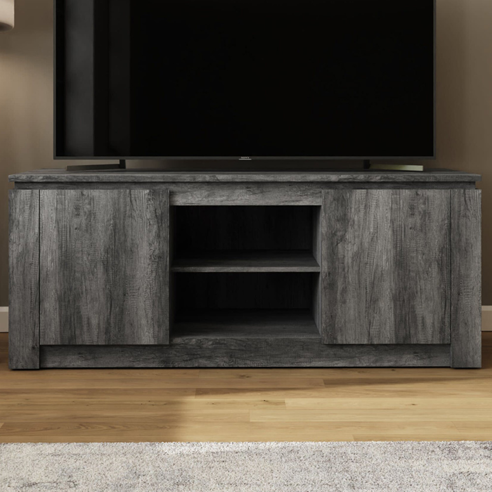 GFW Canyon 2 Door 2 Open Shelf Charcoal Grey Wide TV Unit Image 1