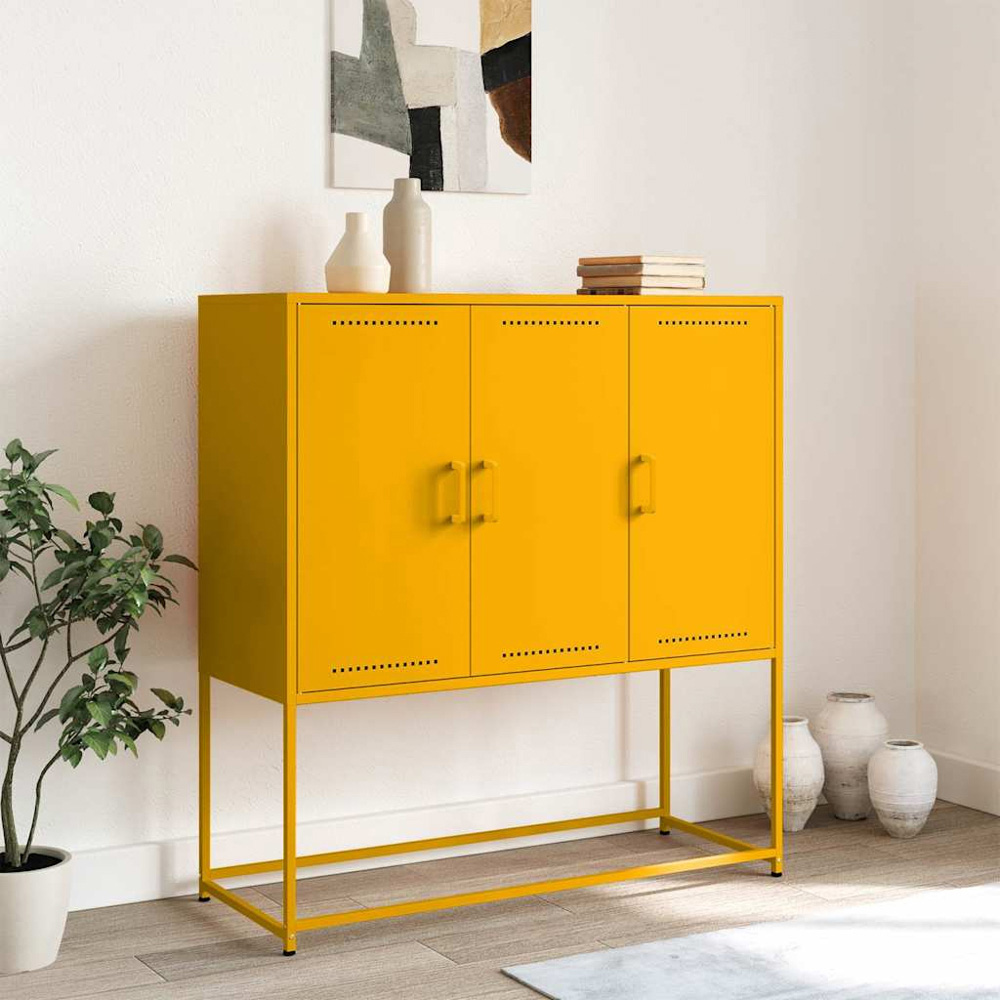 vidaXL 3 Door Yellow Highboard Image 9