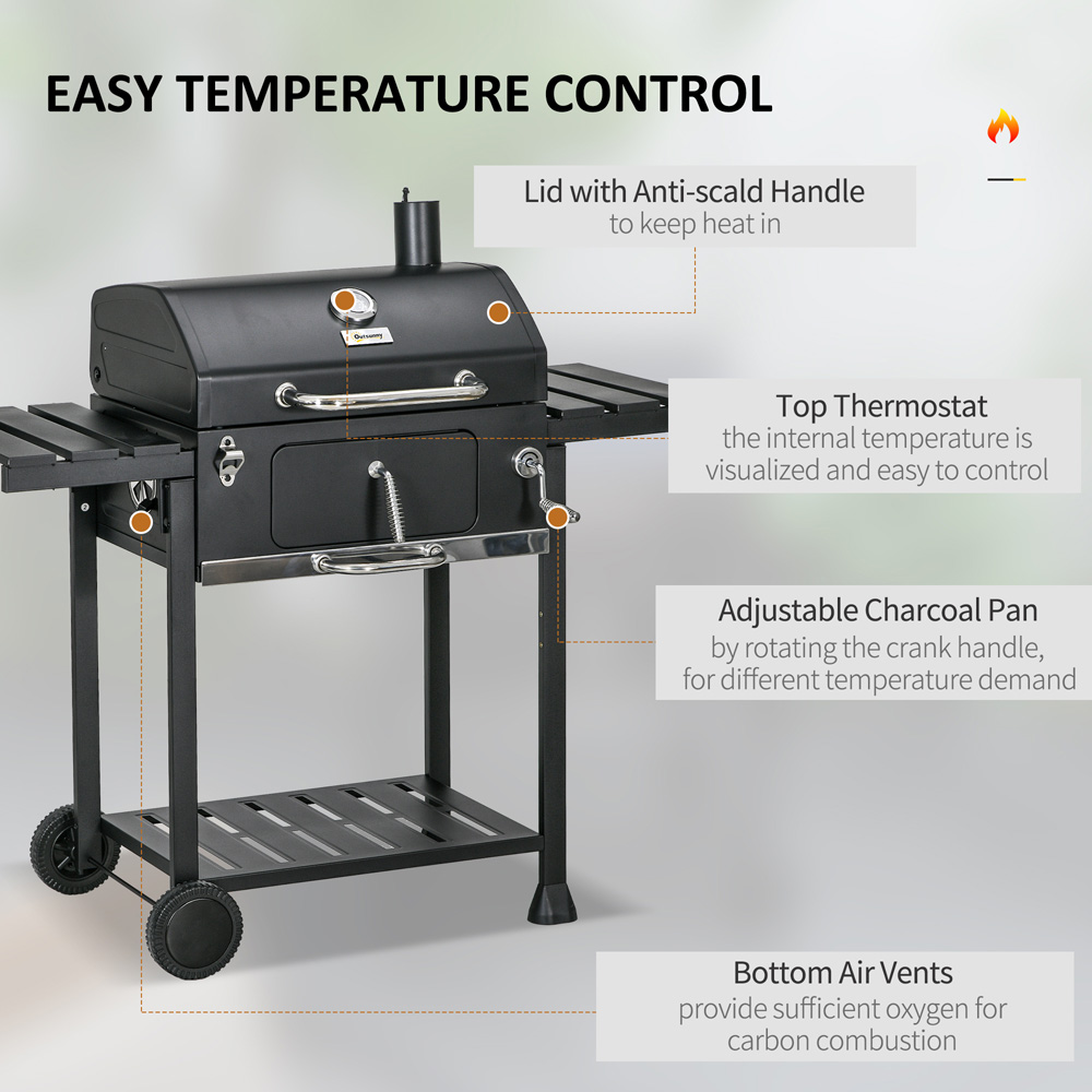 Outsunny Charcoal Barbecue Grill Trolley with Thermometer Image 5