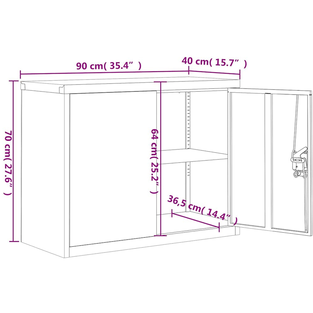 vidaXL 2 Door Black Metal Lockable File Cabinet Image 9