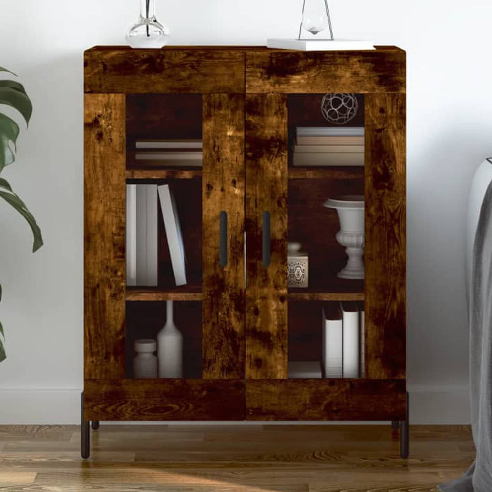 vidaXL 2 Glass Door Smoked Oak Sideboard Image 1