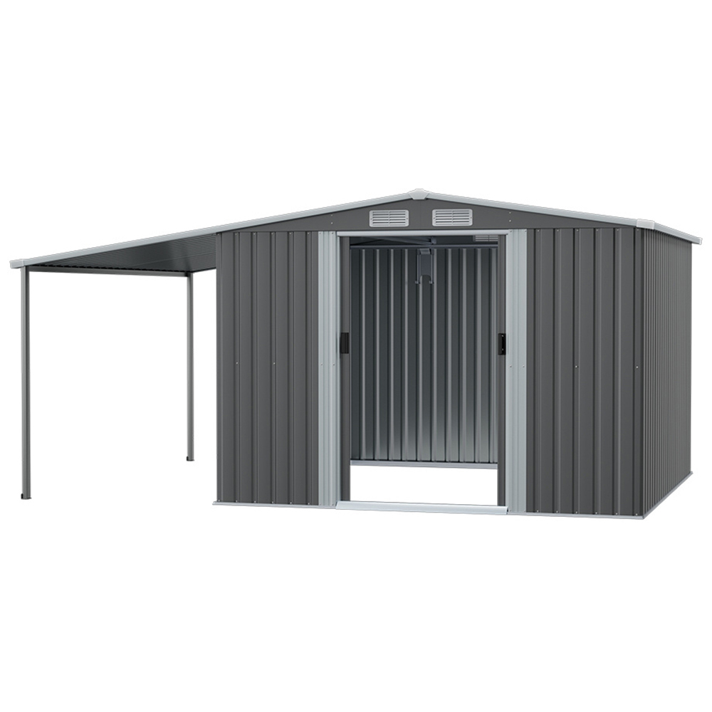 Living and Home 10 x 8ft Dark Grey Metal Storage Shed with Lean-to Roof Image 3