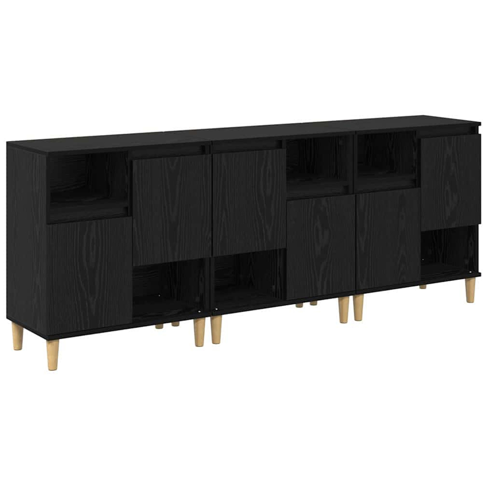 vidaXL 2 Door 2 Shelf Black Oak Compact Sideboard Set of 3 Image 2
