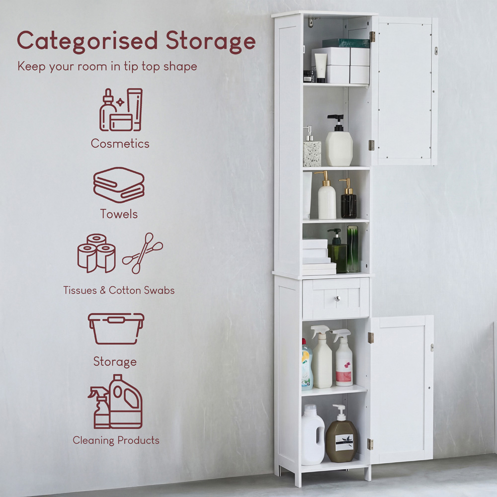 BATH VIDA Priano 2 Door Single Drawer White Tall Mirror Floor Cabinet Image 5