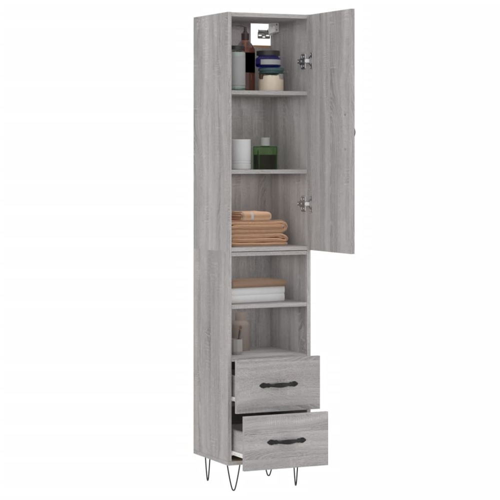 vidaXL Single Door 2 Drawer 2 Shelf Grey Sonoma Highboard Image 3