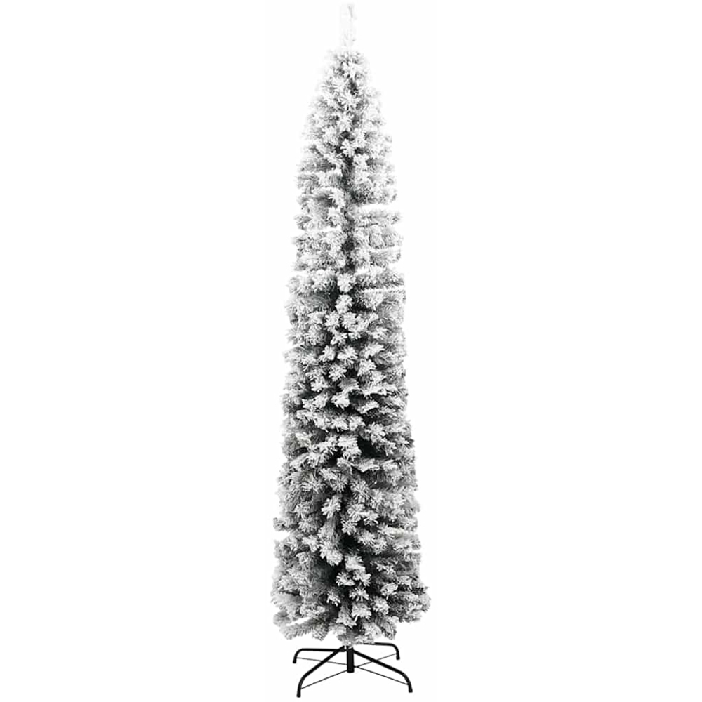 vidaXL 300 LED Pre-Lit Black Baubles Green Artificial Snow Flocked Christmas Tree 7ft Image 5