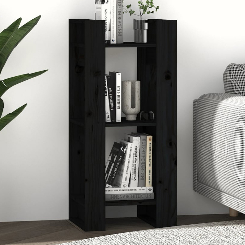 vidaXL 3 Shelf Black Solid Pine Wood Bookcase Image 1
