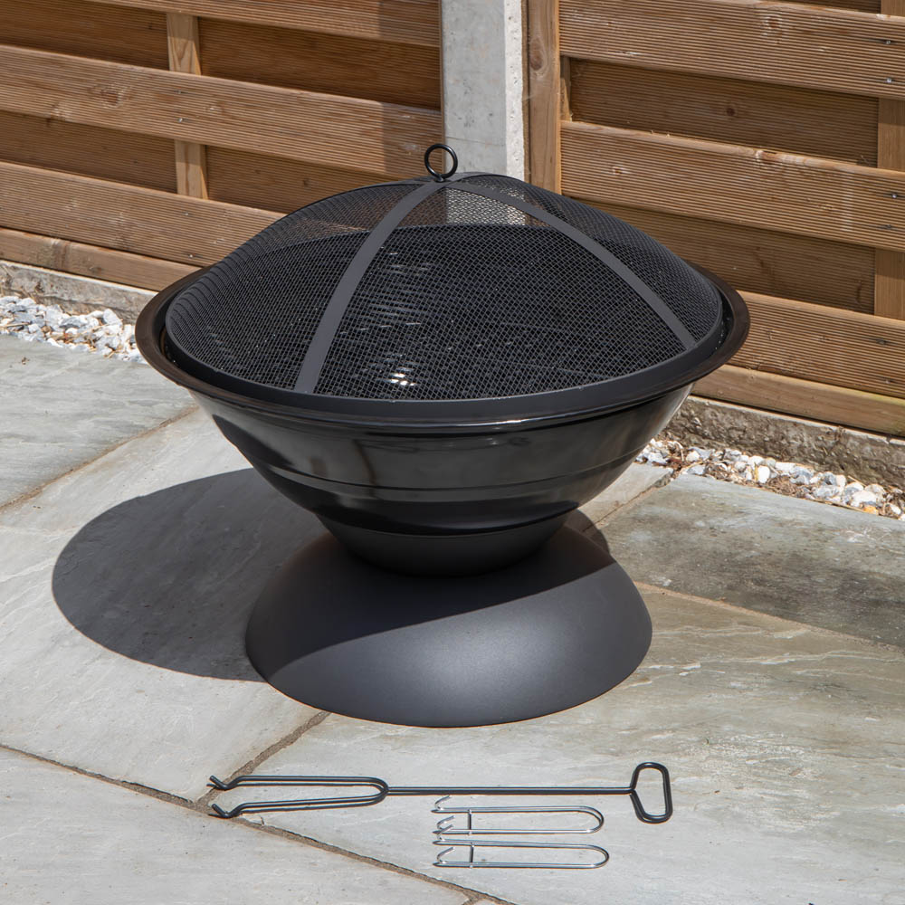 Samuel Alexander Black Steel Outdoor Lustre Enamelled Fire Pit with Fire Poker 52cm Image 2