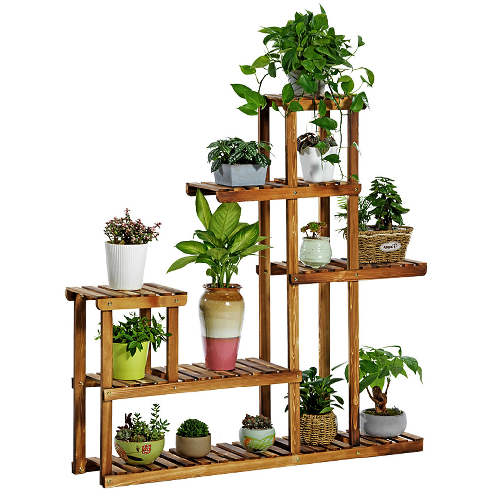Living and Home Multi Tiered Rustic Brown Plant Stand Image 5