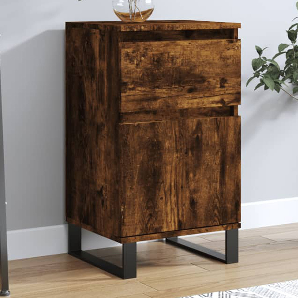 vidaXL Single Door Single Drawer Smoked Oak Sideboard Image 1