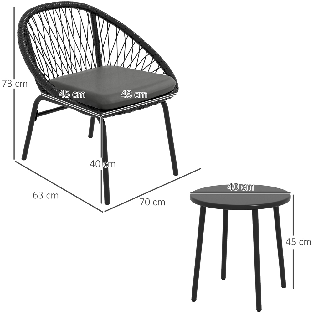 Outsunny Rattan Effect 2 Seater Bistro Set Black Image 7