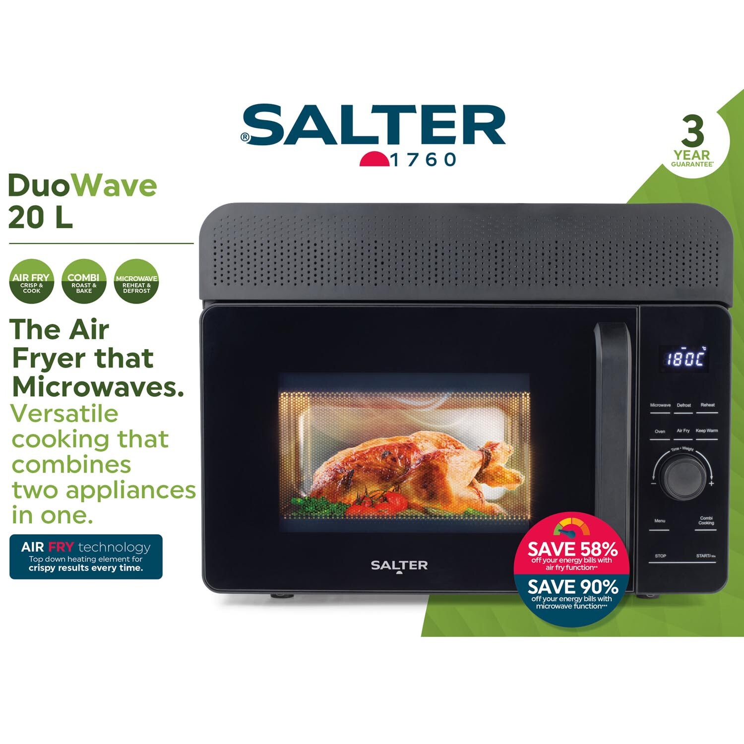 Salter 20L Air Fryer Microwave Oven - Black Image 3