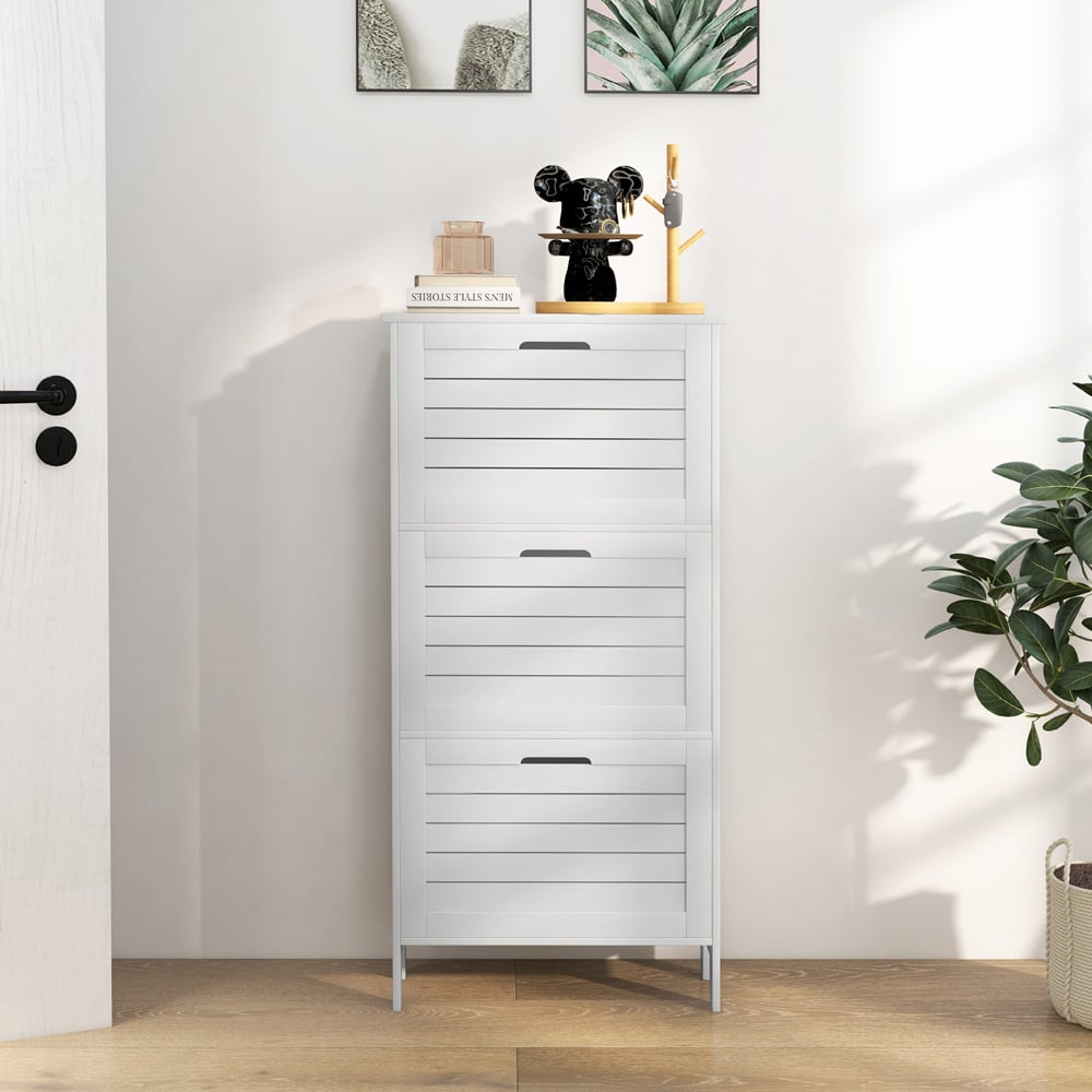 HOMCOM 3 Drawer White Narrow Flip Shoe Storage Cabinet Image 6