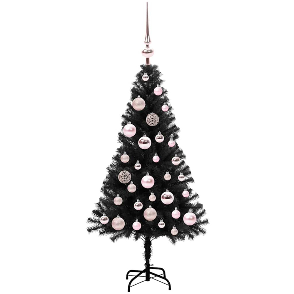 vidaXL Pre-Lit Pink Bauble Black Artificial Christmas Tree 5ft Image 2