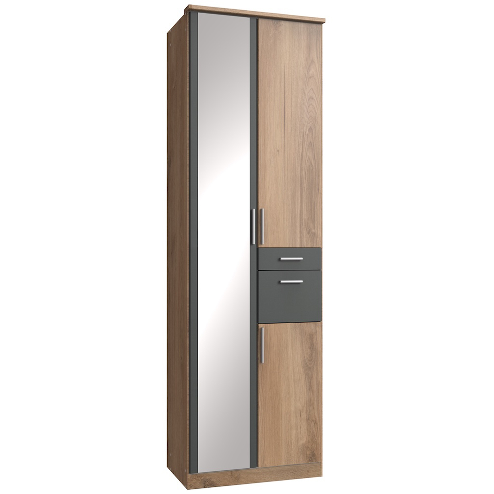 TJ'S Lyon 3 Door 2 Drawer Oak Wardrobe with Mirror Image 2