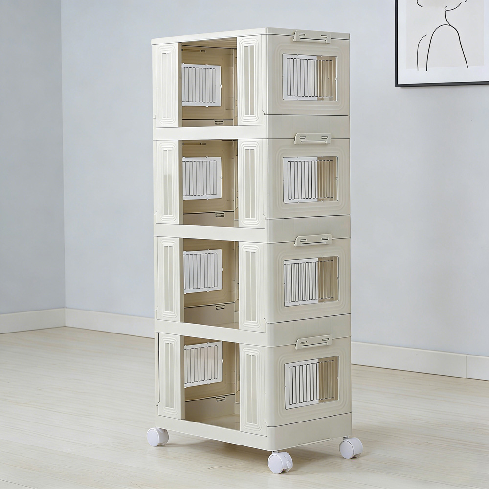 Living and Home 4 Tier White Foldable Storage Cart with Wheels Image 2