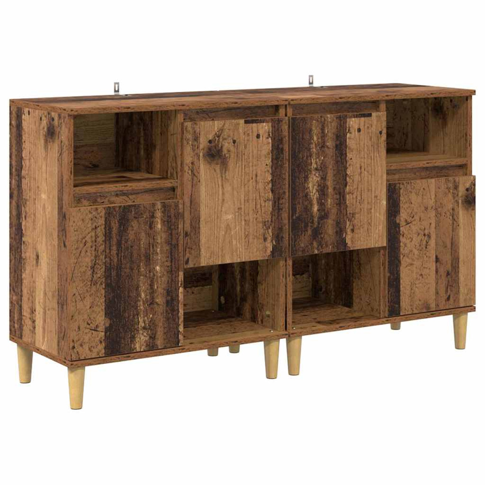 vidaXL 2 Door 2 Open Shelf Old Wood Sideboard with Wooden Legs Set of 2 Image 5