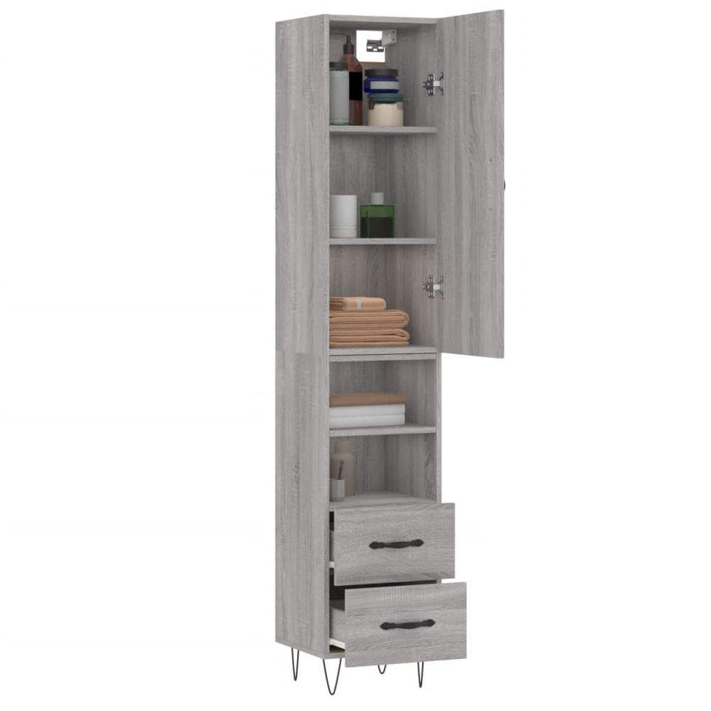 vidaXL Single Door 2 Drawer 2 Shelf Grey Sonoma Highboard Image 3