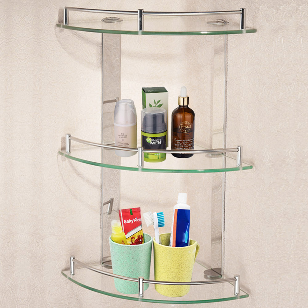 Living And Home WH1077 Tempered Glass & Stainless Steel Multi-Tier Wall Mounted Corner Shelf Image 5
