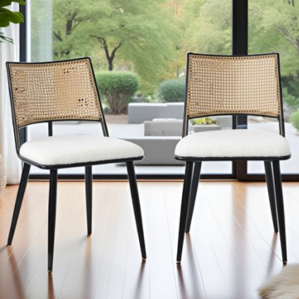 Furniture One Set of 2 White Rattan Mid-Century Dining Chair Image 1