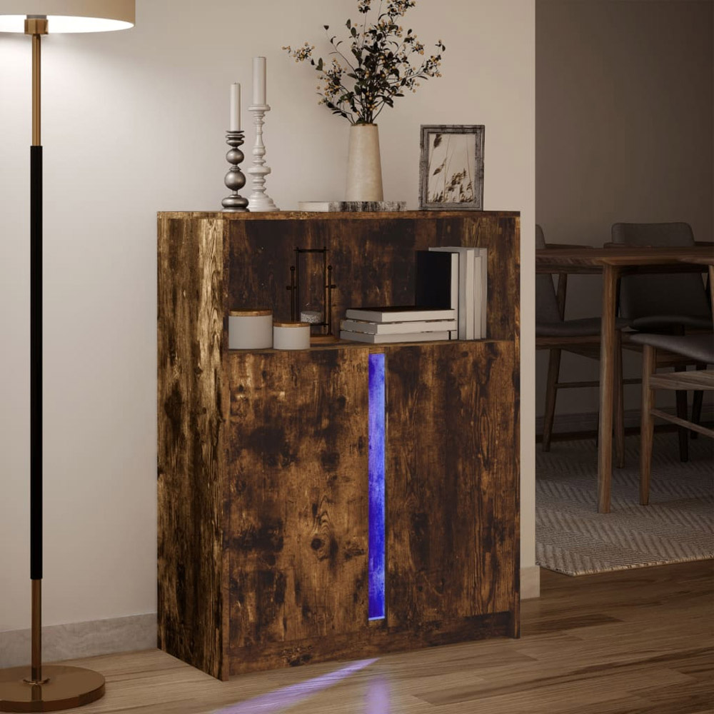 vidaXL 2 Door Single Shelf Smoked Oak Sideboard with RGB LED Lights Image 5