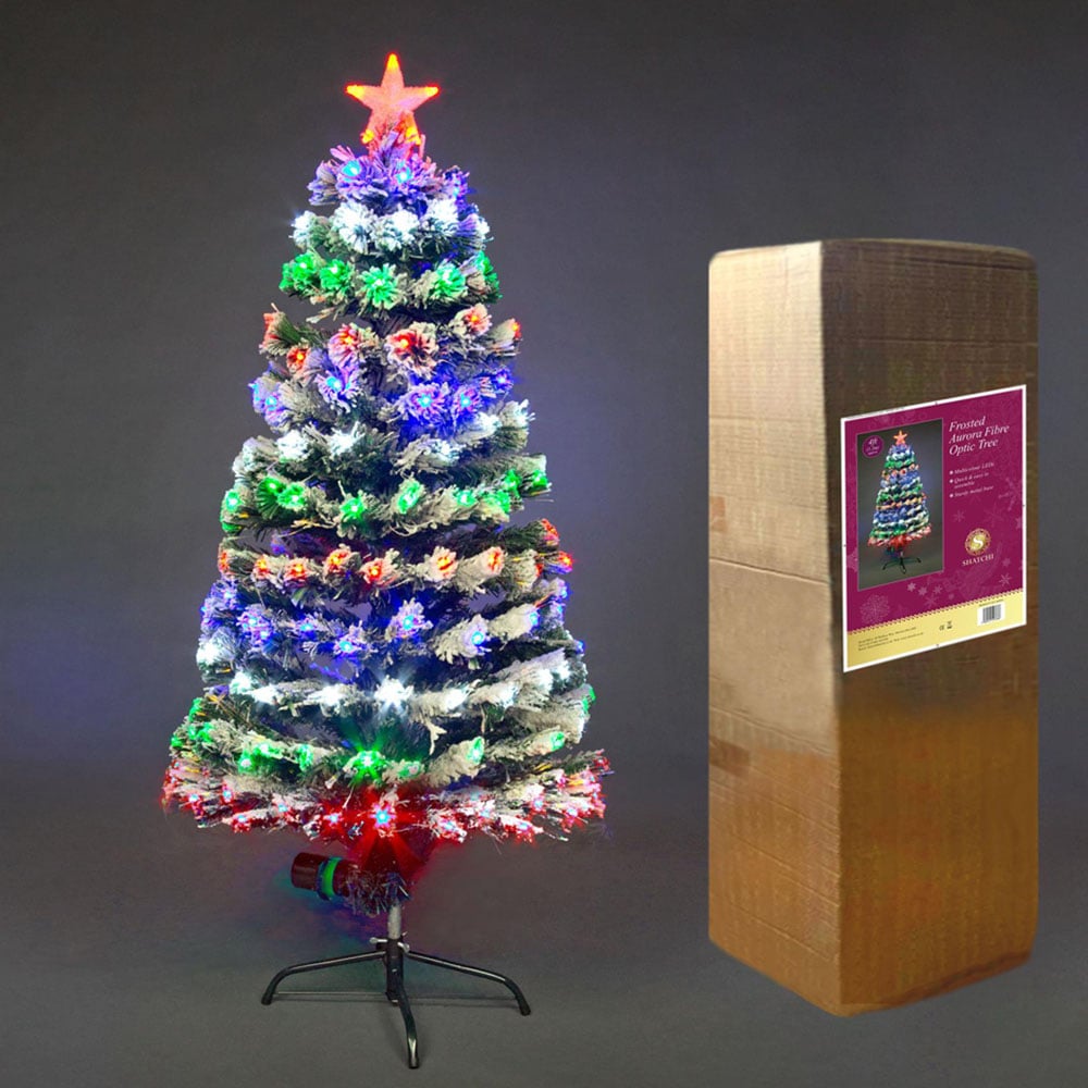 Shatchi Fibre Optic Multicolour LED Frosted Artificial Christmas Tree 5ft Image 4