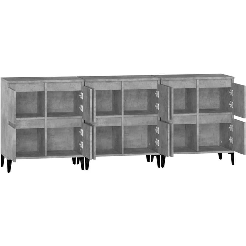vidaXL 4 Door Concrete Grey Wooden Sideboard Set of 3 Image 4