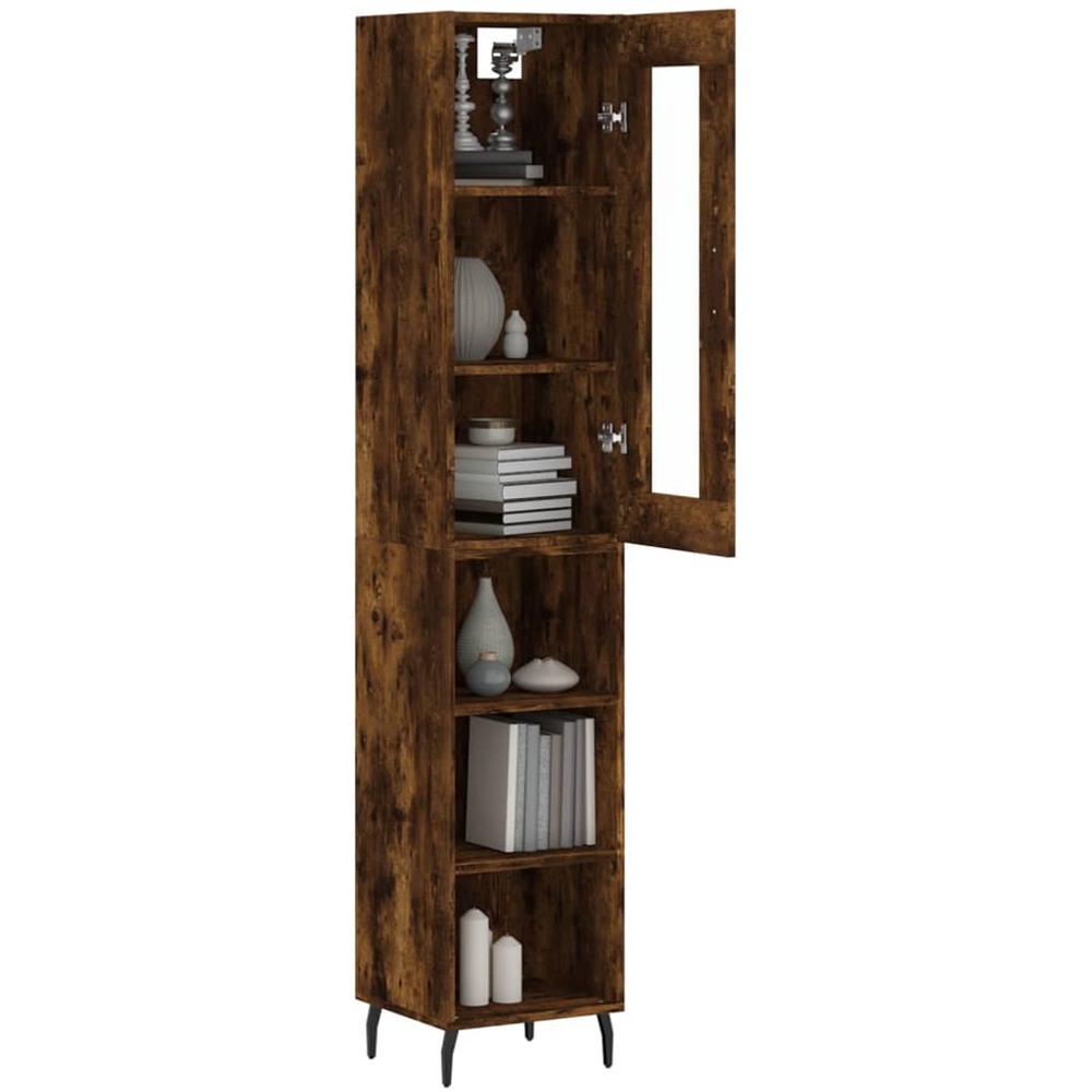 vidaXL Single Glass Door 3 Shelf Smoked Oak Highboard Image 3