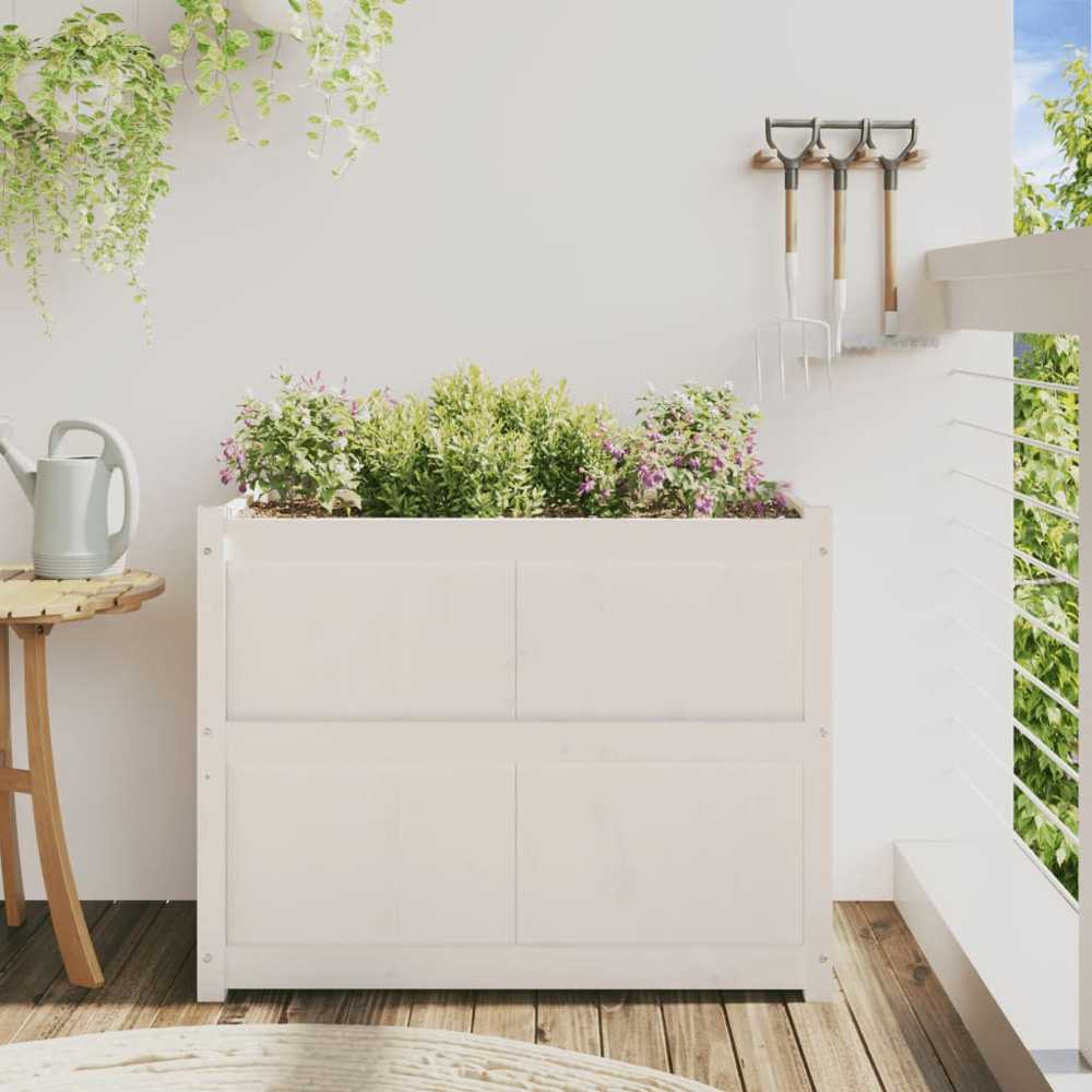 vidaXL White Solid Pine Wood Garden Planter 90 x 50 x 70cm Image 2