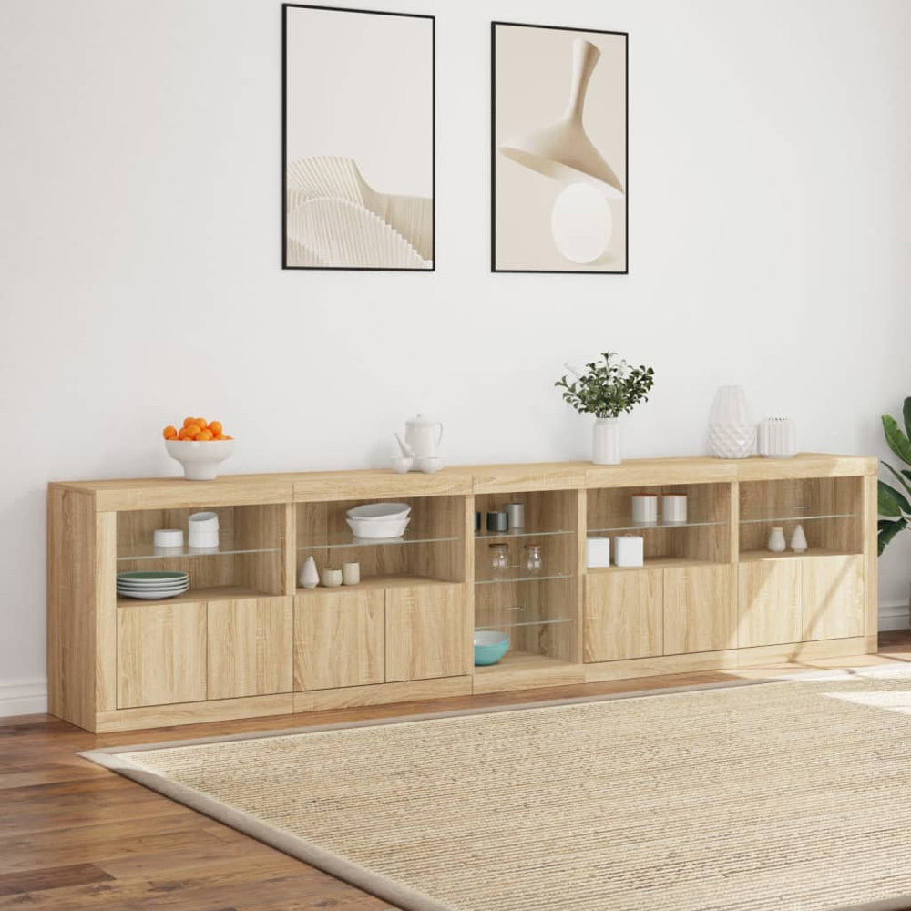 vidaXL 8 Door 12 Shelf Sonoma Oak LED Sideboard 5 Piece Image 1