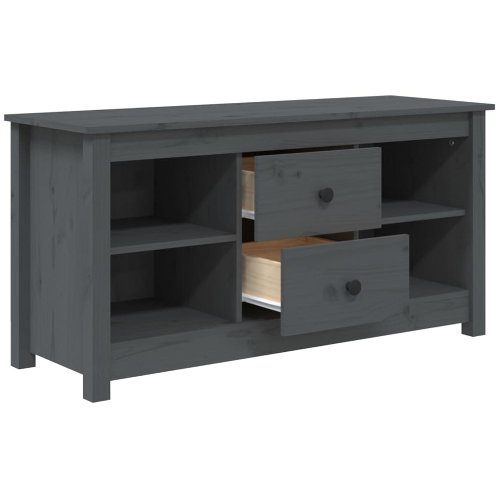 vidaXL 2 Drawer 2 Shelf Grey Solid Pine TV Cabinet Image 4