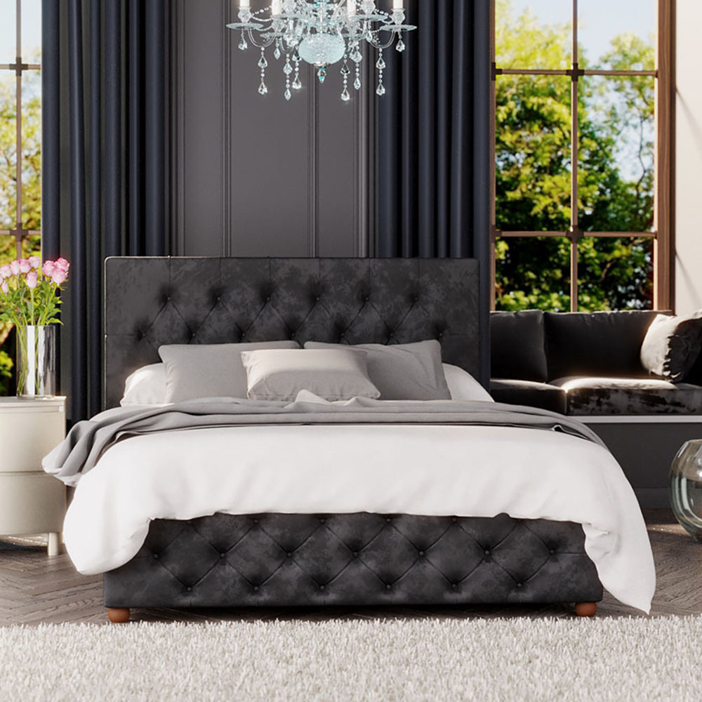 Laurence Llewelyn-Bowen Luna King Size Black Mirazzi Velvet Ottoman Bed Image 1