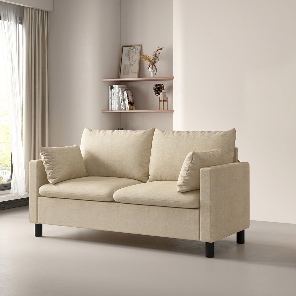 wilko Laura 2 Seater Beige Linen Plush Padded Sofa Image 5