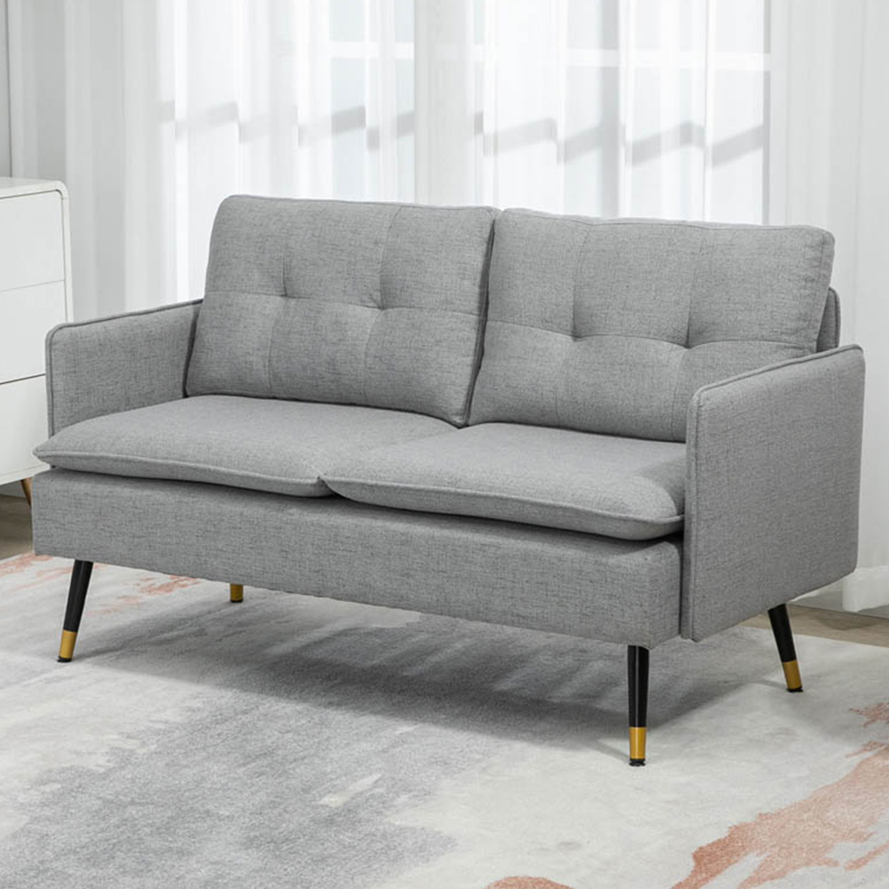 Portland 2 Seater Grey Polyester Button Tufted Sofa Image 1