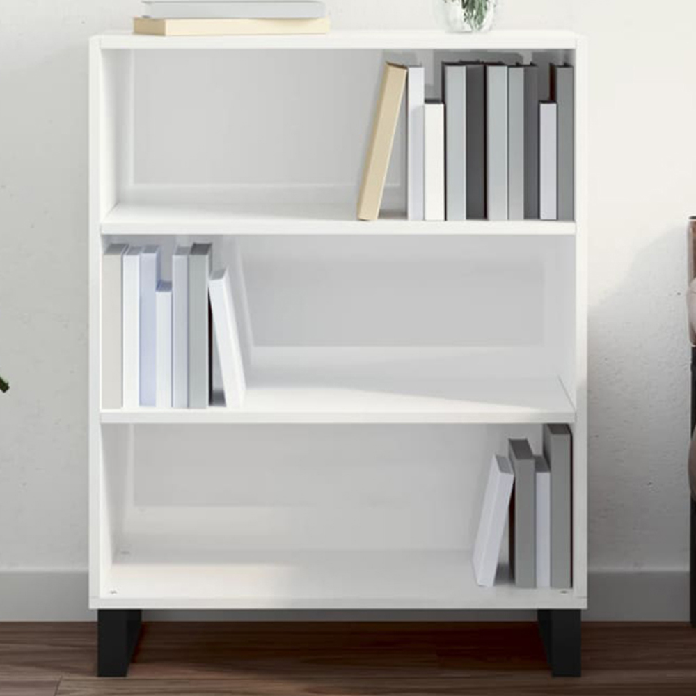 vidaXL 3 Open Shelf High Gloss White Shelf Cabinet with Metal Legs Image 1