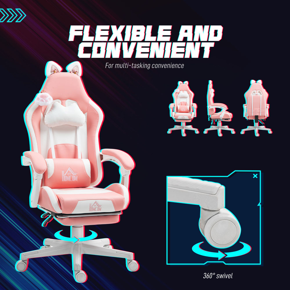 Portland Pink Reclining Gaming Chair with Footrest Image 7