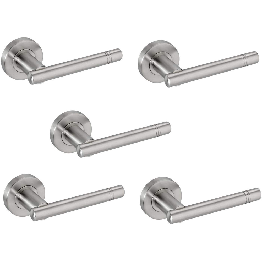 Golden Grace Brushed Satin Chrome 3 Ring Cossiama T-Bar Door Handle Set 5 Pack Image 1