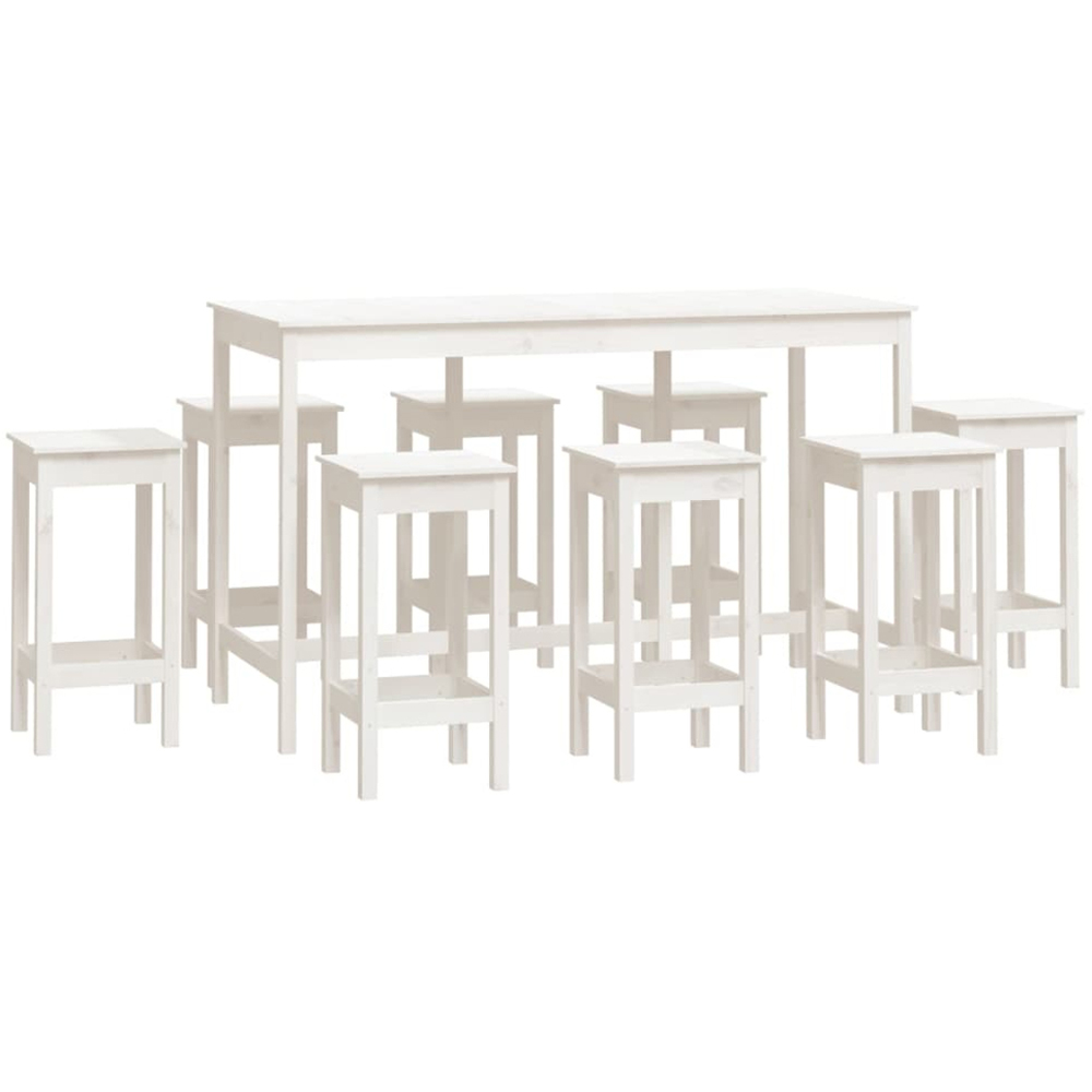 vidaXL 8 Seater White Solid Pine Wood Bar Table Set Image 2