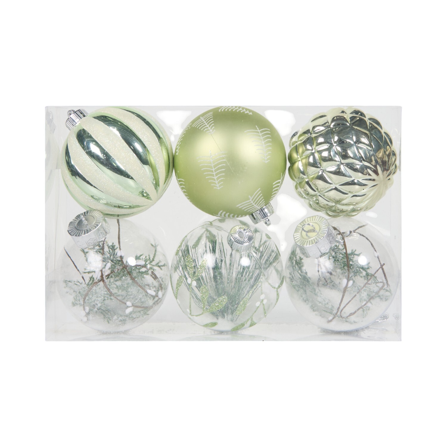 Set of 6 Mistletoe Cottage Baubles Green and Clear Image 4