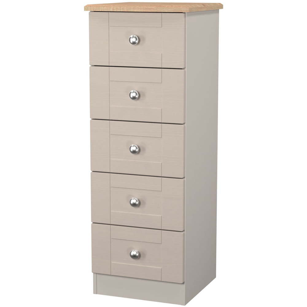 Crowndale Sussex 5 Drawer Kashmir Ash and Bardolino Oak Tall Bedside Cabinet Ready Assembled Image 3