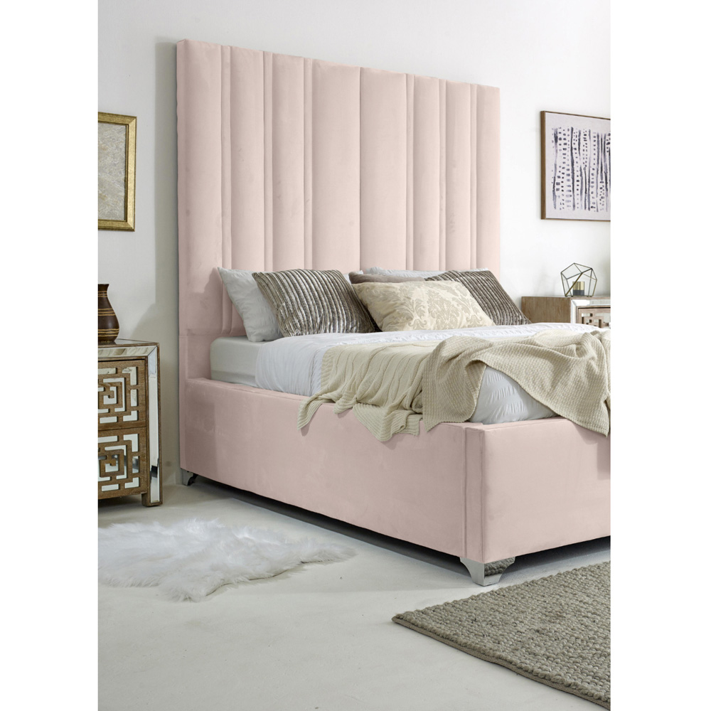 Eleganza Home Wilburn Single Pink Plush Velvet Bed Frame with Headboard Image 3