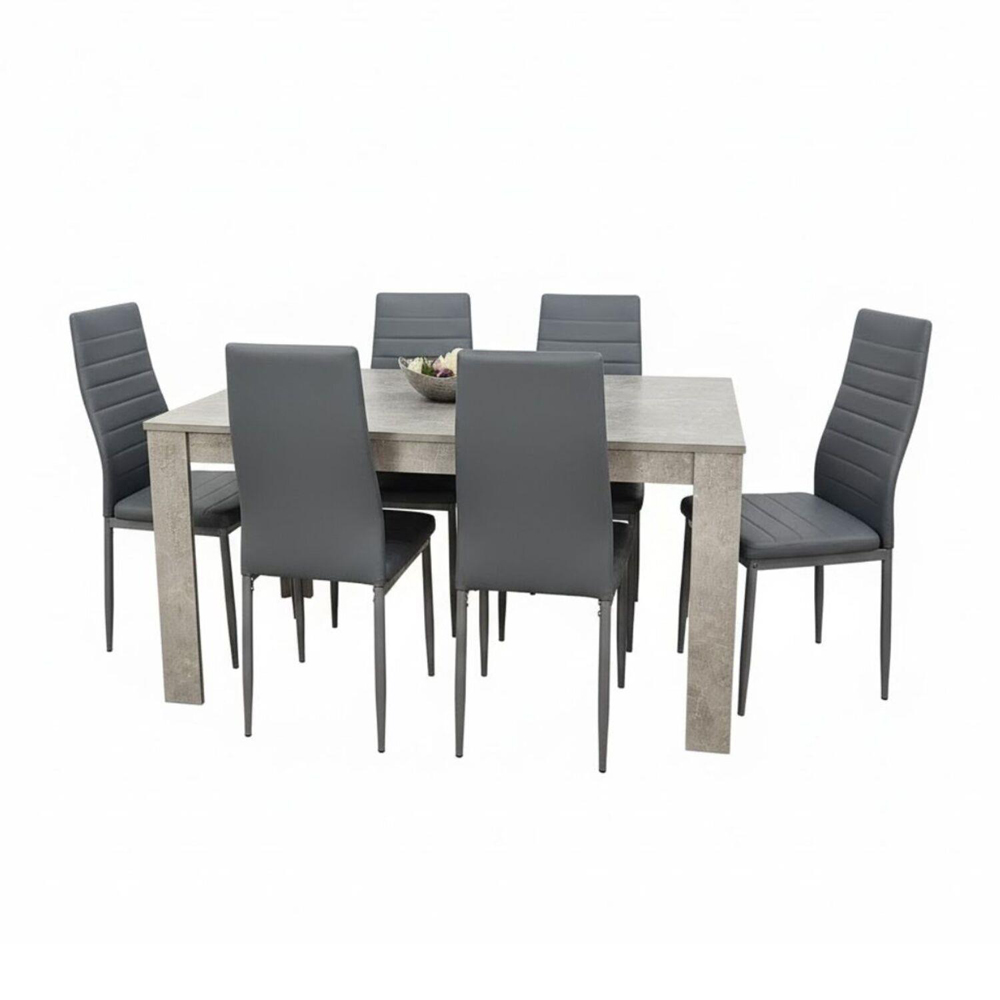 Kosy Koala 6 Seater Faux Leather Dining Set Stone Grey Effect and Grey Image 2