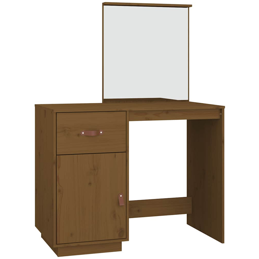 vidaXL Single Drawer Single Door Honey Brown Solid Pine Wood Dressing Table Image 2